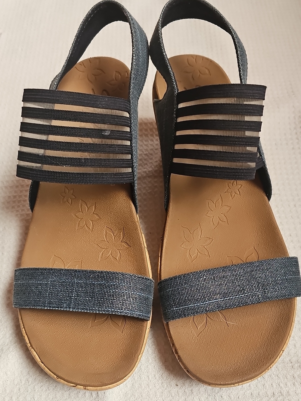 Skechers Women's Denim Elastic Strap Comfort Sandals